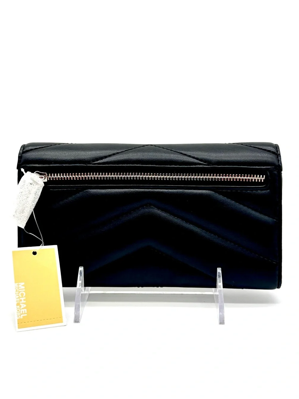 Michael Kors Large Quilted Trifold Wallet Black/Silver